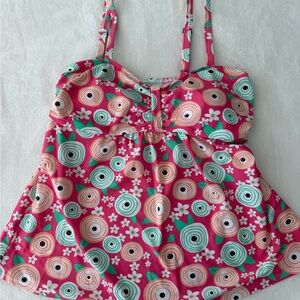 Gabrielle-Aug Women's Floral Print Adjustable Sporty Tankini Top Swimsuit 12 E71